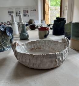 close up of handmade ceramic dish