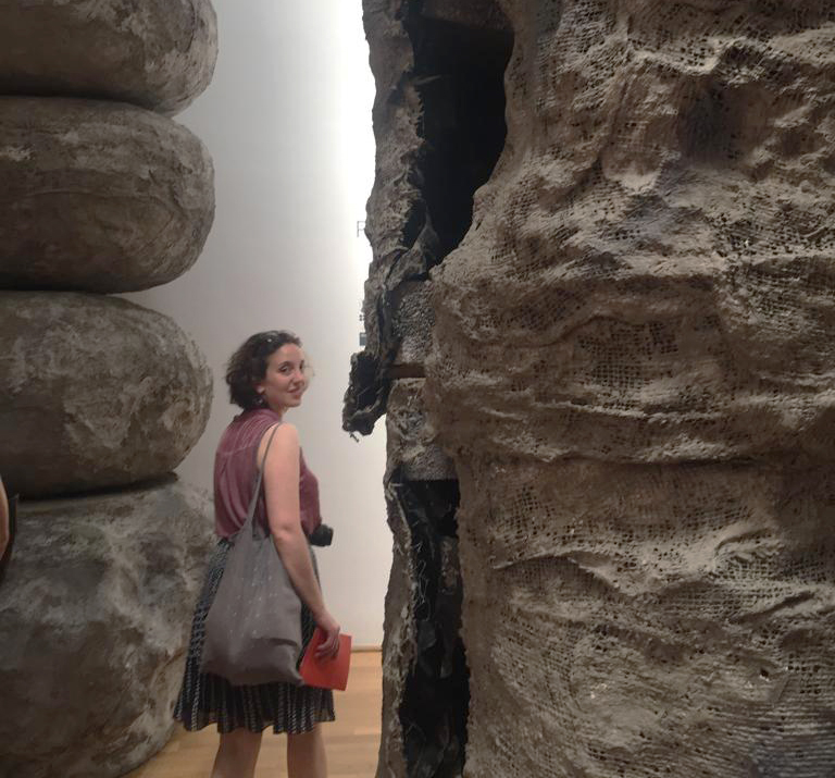 cat standing between two huge rocks